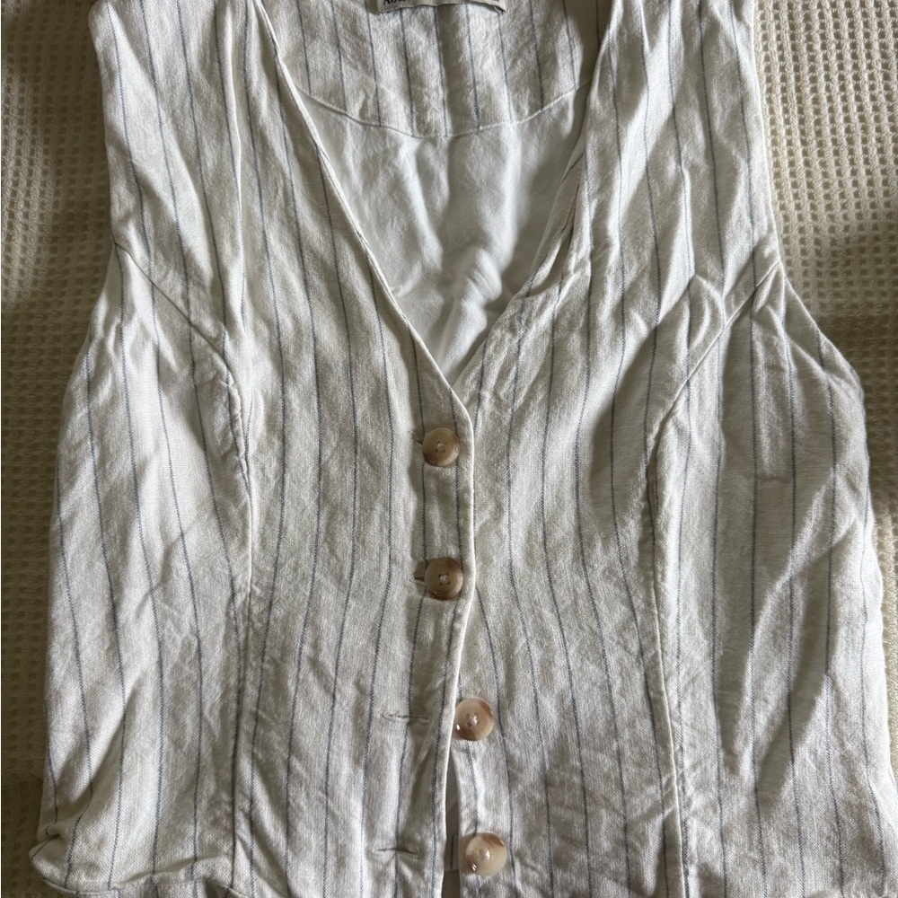 Abercrombie & Fitch Beige Striped Button-Down Top